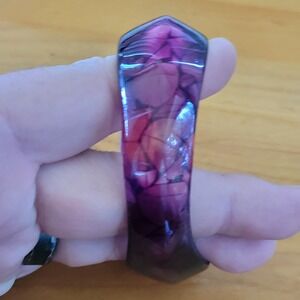 Purple Resin Bangle Bracelet Shell Mosaic Inlay Wide Domed 2.5 Inch